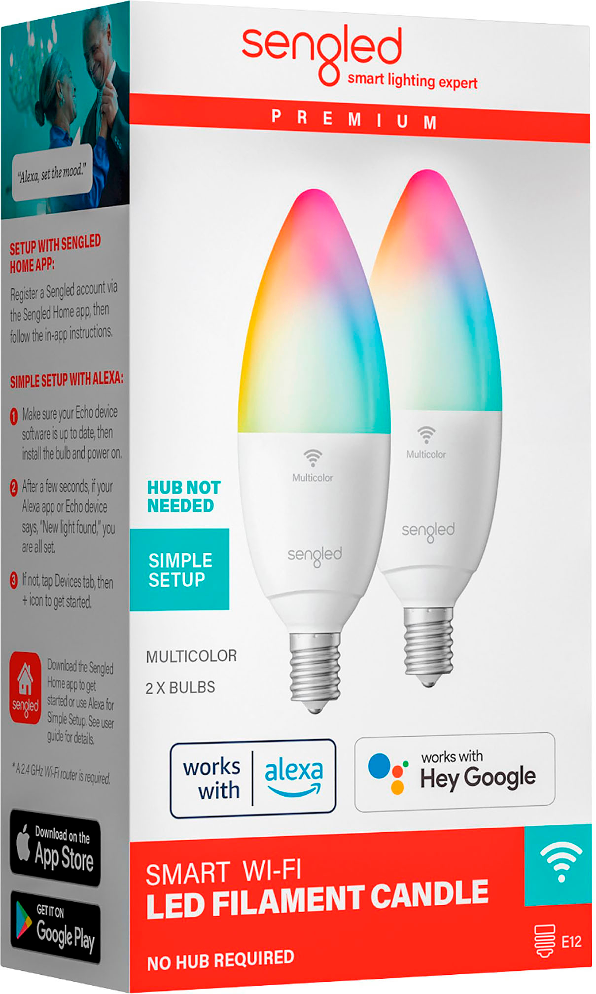 Angle View: Sengled - Smart Wi-Fi LED Color Candle Bulb (2-Pack) - Multicolor