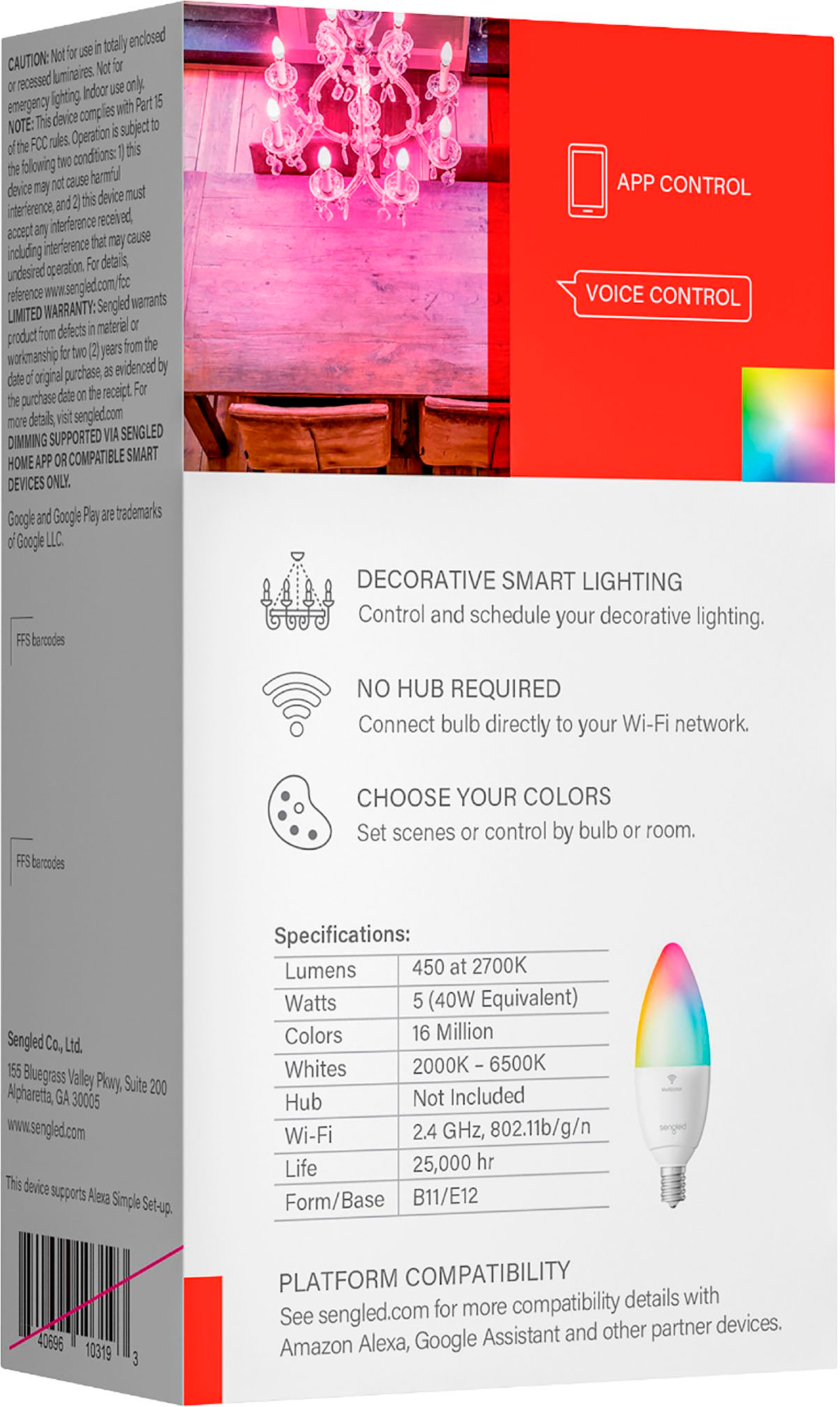 Left View: Sengled - Smart Wi-Fi LED Color Candle Bulb (2-Pack) - Multicolor