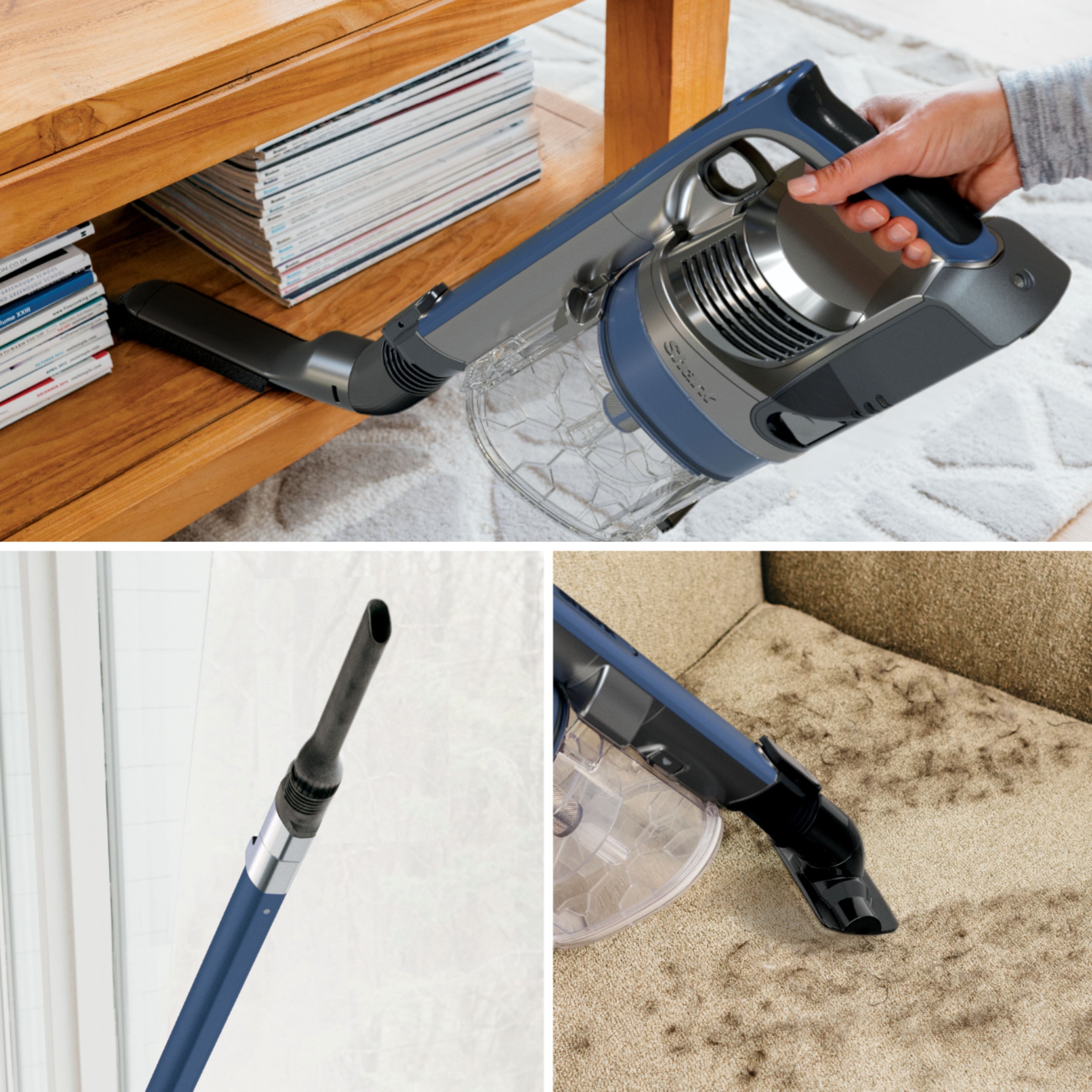 Alt View 19. Shark - Cordless Pet Plus Stick Vacuum with Anti-Allergen Complete Seal & PowerFins, Self-Cleaning Brushroll - Blue.