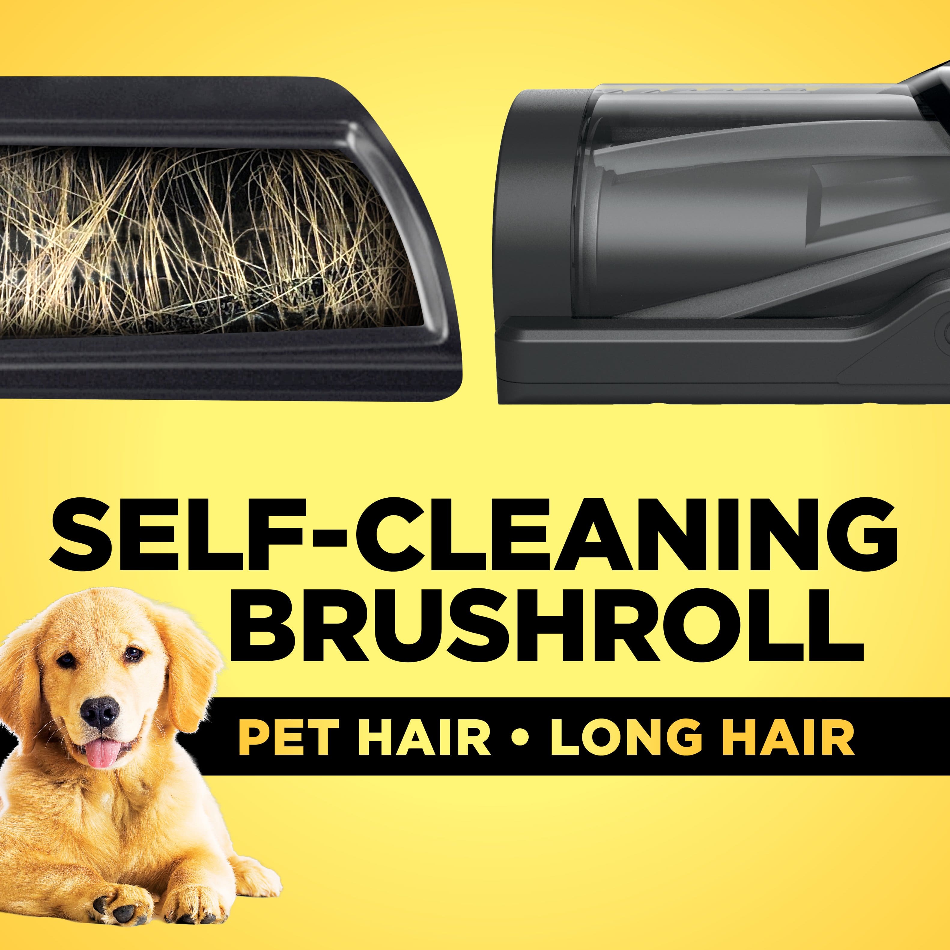 The text on the image is already grouped and correctly written. It reads: "SELF-CLEANING BRUSHROLL PET HAIR LONG HAIR."