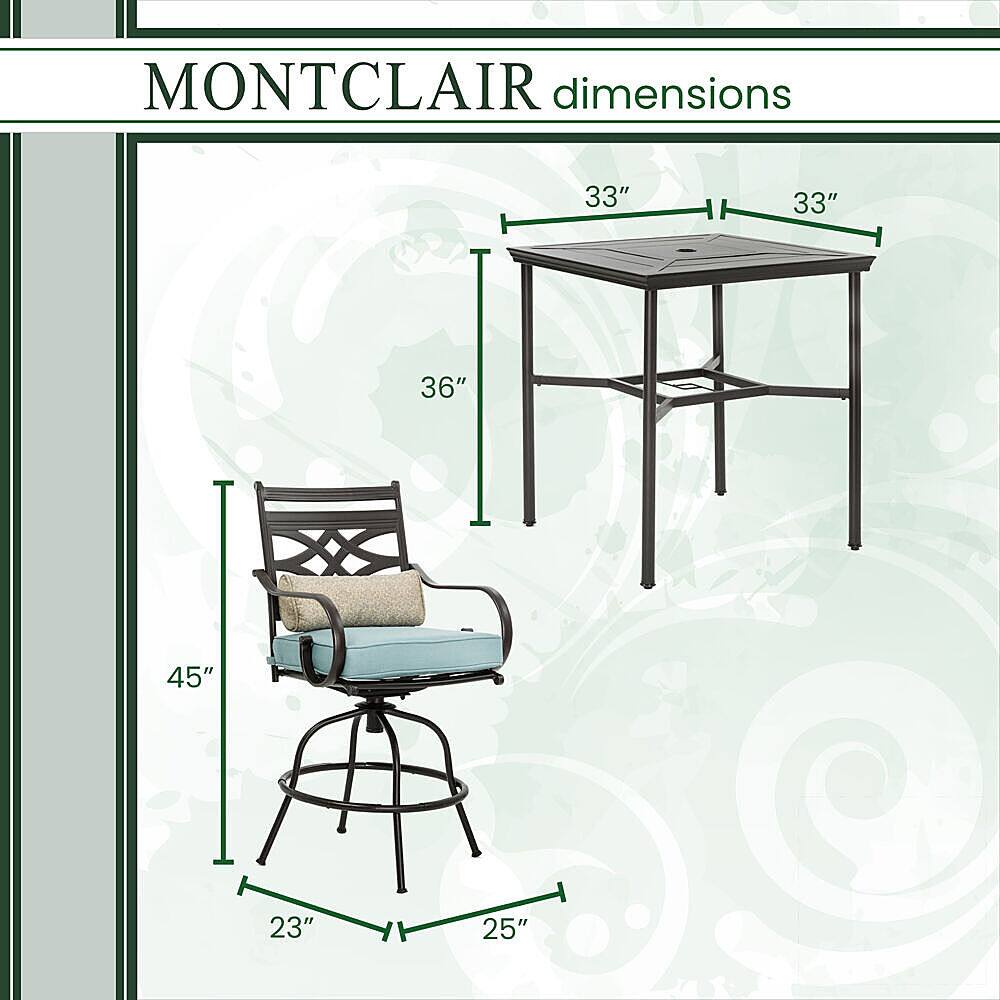 Left View: Hanover - Montclair 3-Piece High-Dining Set with 2 Swivel Chairs and a 33-Inch Square Table - Ocean Blue/Brown