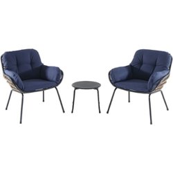 Hanover - Naya 3-Piece Chat Set with Cushions - Steel/Navy - Front_Zoom