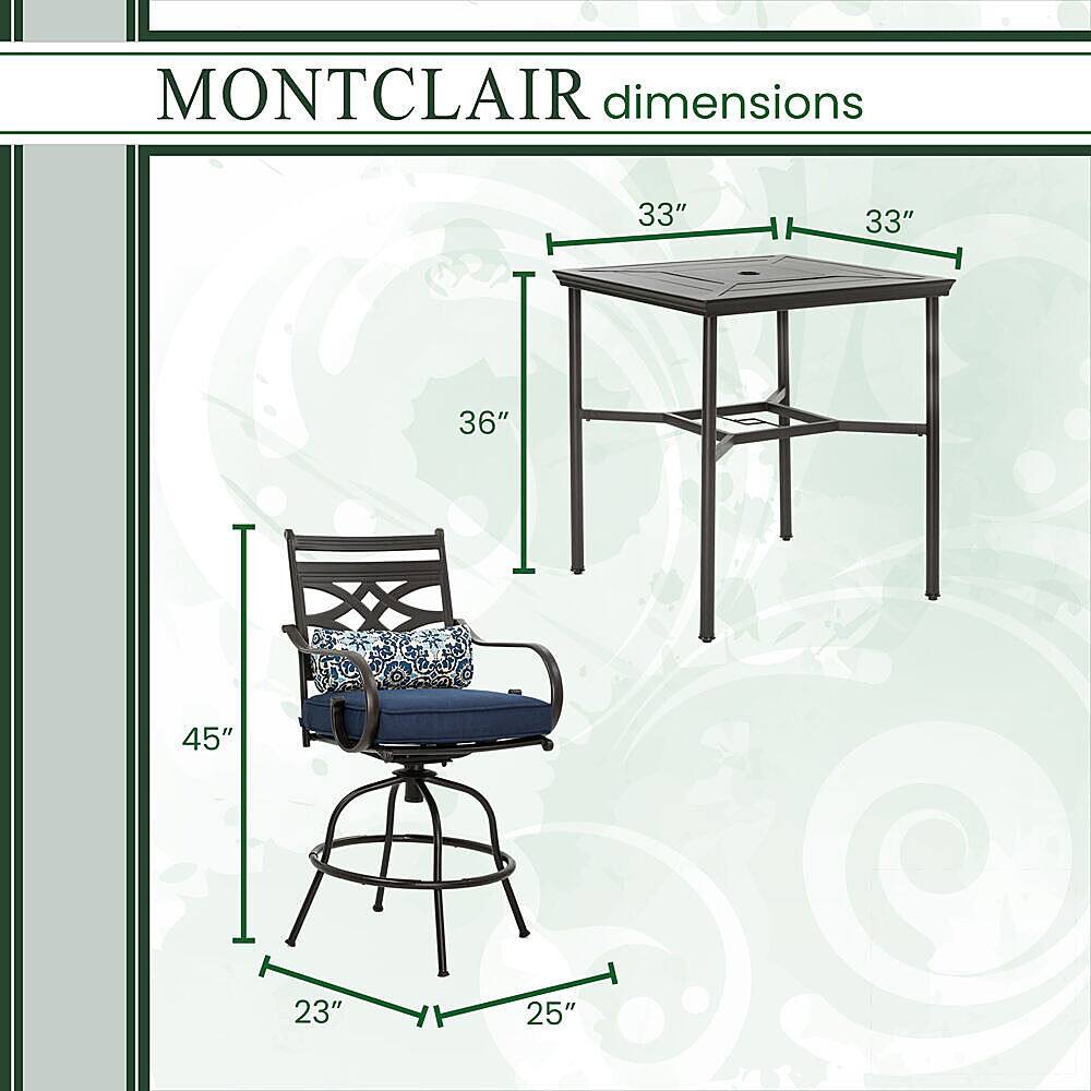 Left View: Hanover - Montclair 3-Piece High-Dining Set with 2 Swivel Chairs and a 33-Inch Square Table - Navy/Brown