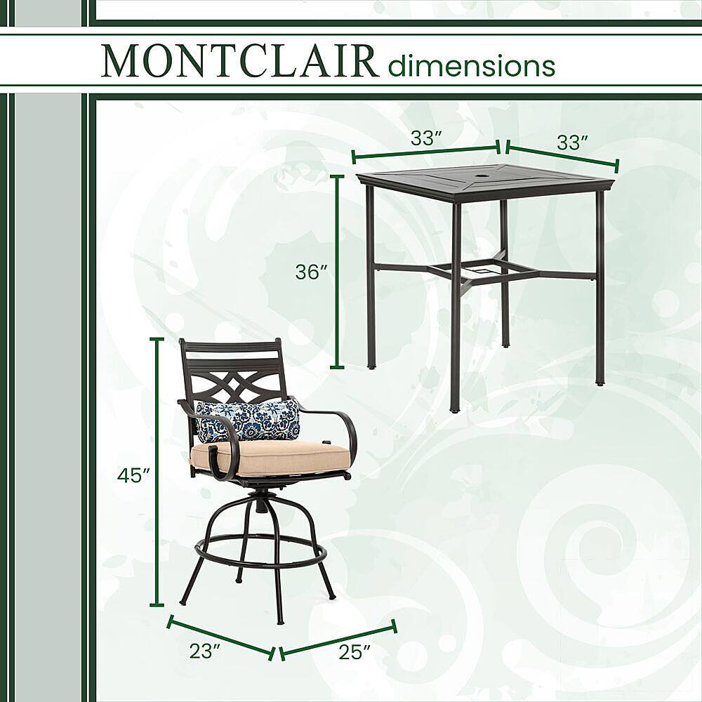 Left View: Hanover - Montclair 3-Piece High-Dining Set with 2 Swivel Chairs and a 33-Inch Square Table - Tan/Brown
