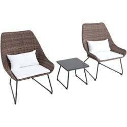 Mod Furniture - Montauk 3-Piece Wicker Scoop Chat Set with Cushions - White - Front_Zoom