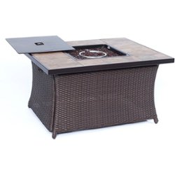 Hanover - Woven 40,000 BTU Fire Pit Coffee Table with Porcelain Tile Top - Brown/Porcelain Tile Top - Front_Zoom