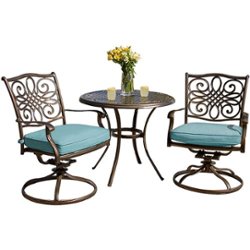 Hanover - Traditions 3-Piece Bistro Set with 32 in. Cast-Top Table - Aluminum/Blue - Front_Zoom