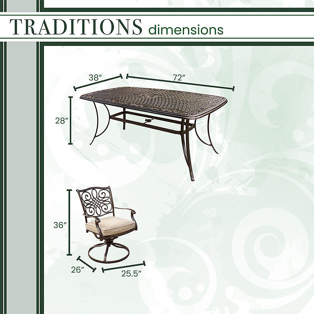 Left View: Hanover - Traditions 7-Piece Dining Set with Six Swivel Dining Chairs and a Large 72 x 38 in. Dining Table - Aluminum/Tan