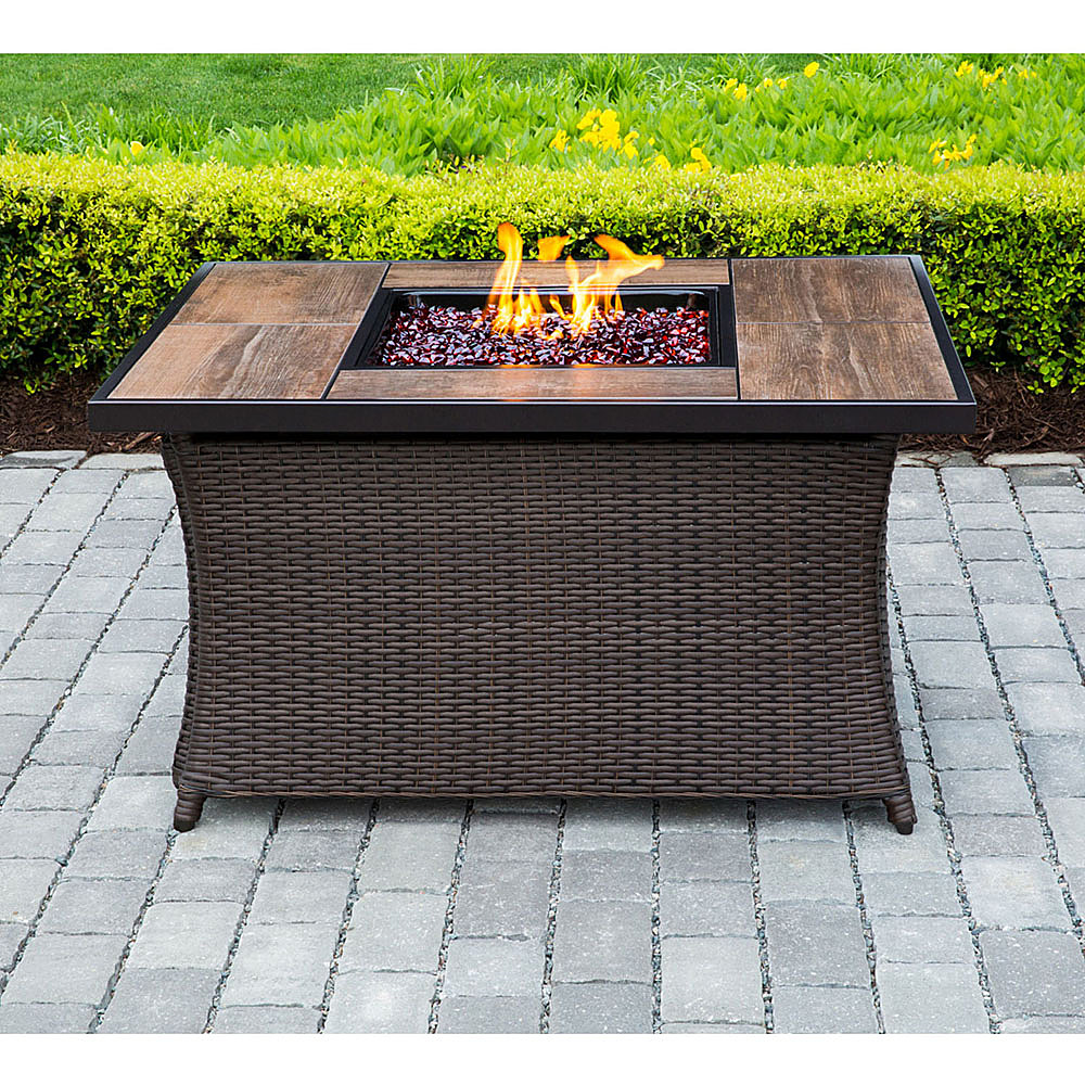 Best Buy: Hanover Woven 40,000 BTU Fire Pit Coffee Table with Woodgrain ...