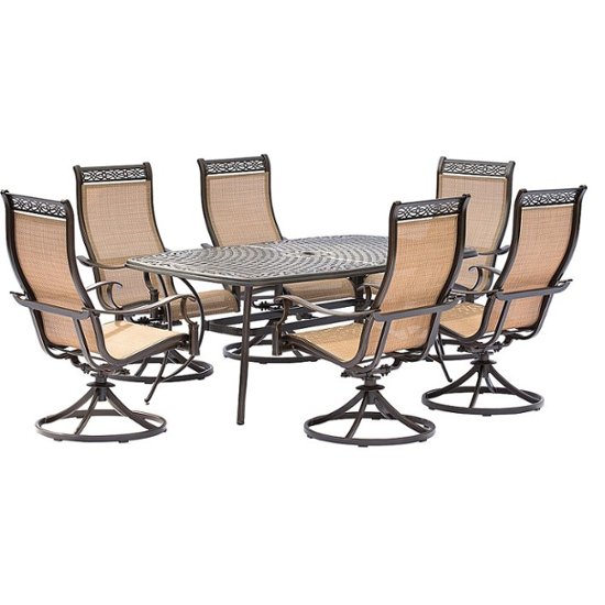 Hanover Manor 7 Piece Outdoor Dining Set With Six Swivel Rockers And A Large Cast Top Table Sling Mandn7pcsw 6 Best - Best Patio Swivel Rocker