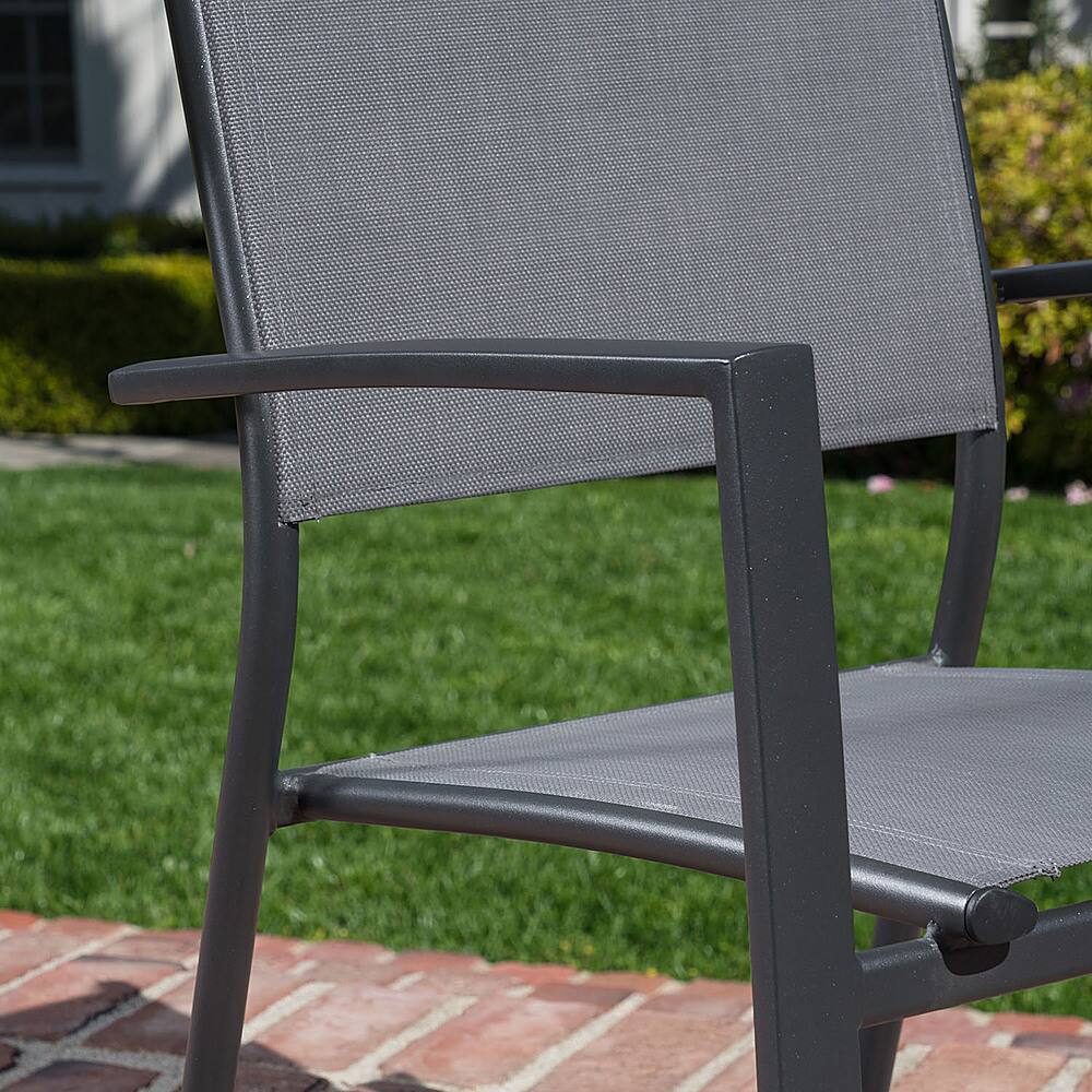 Left View: Hanover Naples 11 Pcs Aluminum Outdoor Dining Set, Gray