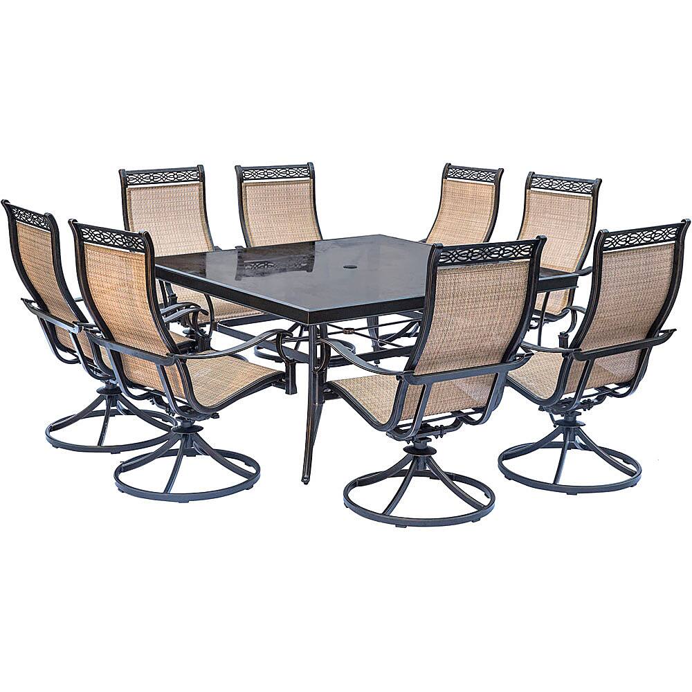 Angle View: Hanover - Monaco 9-Piece Dining Set with Eight Swivel Rockers and a Large 60 In. Square Dining Table - Tan/Bronze