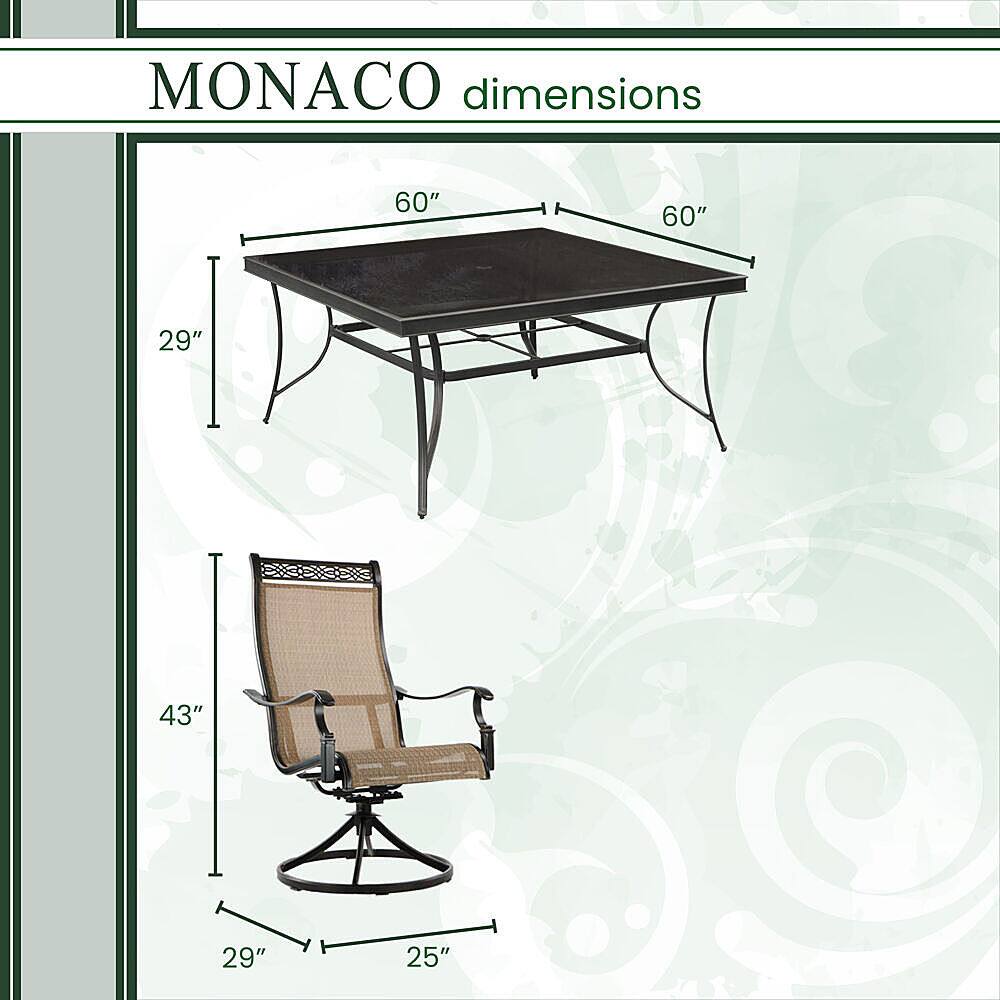 Left View: Hanover - Monaco 9-Piece Dining Set with Eight Swivel Rockers and a Large 60 In. Square Dining Table - Tan/Bronze