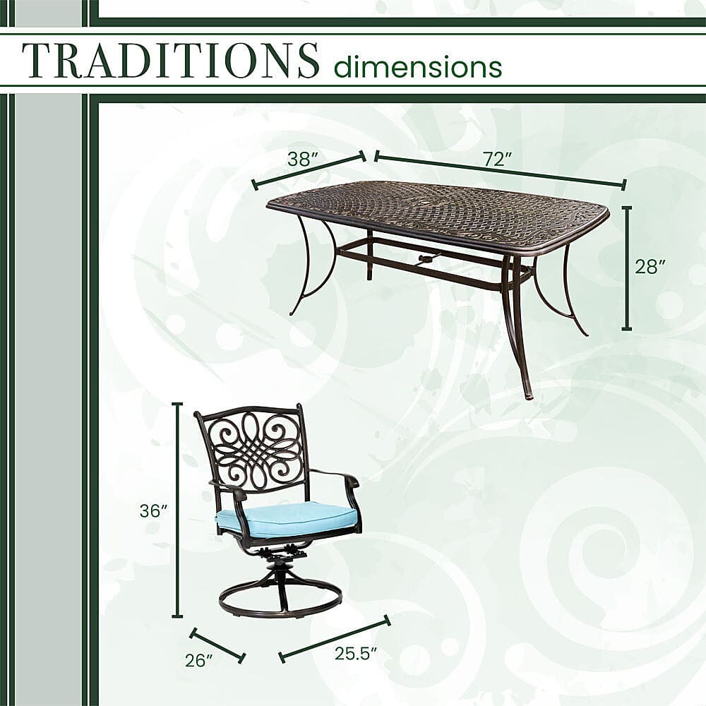 Left View: Hanover - Traditions 7-Piece Dining Set with 72 x 38 in. Cast-top Table - Blue/Bronze