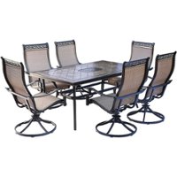 Hanover - Monaco 7-Piece Patio Dining Set with Six Swivel Rockers and a 68 x 40 in. Dining Table - Tan/Bronze - Front_Zoom