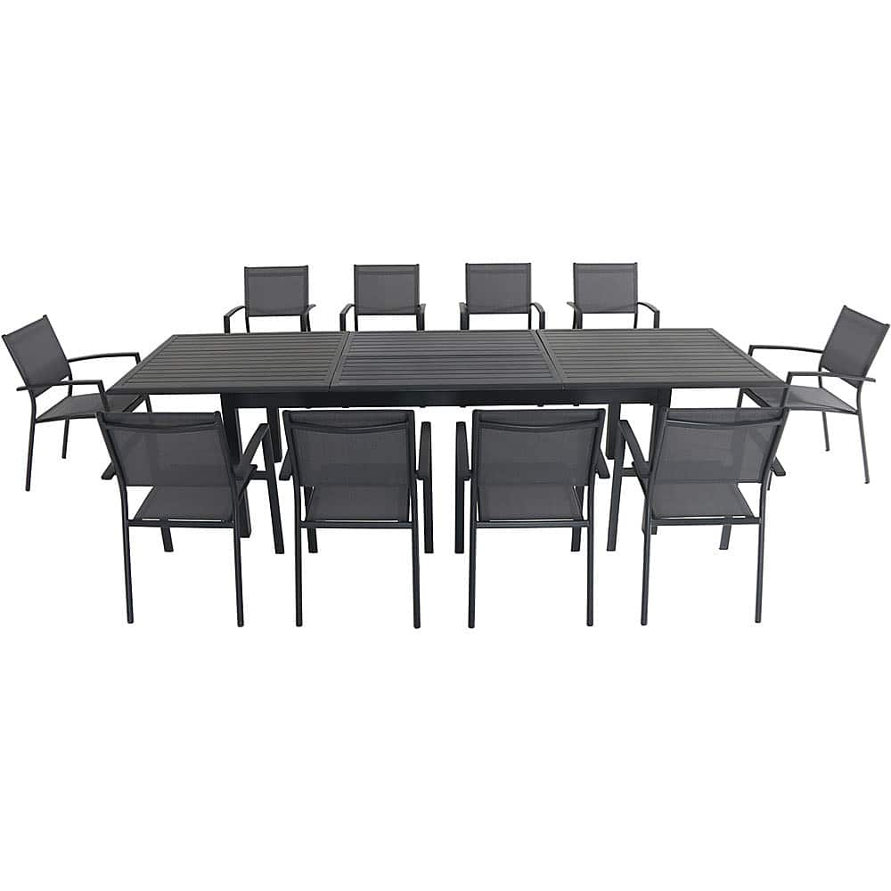 Angle View: Hanover Dawson 11-Piece Dining Set with 10 Sling Chairs and an Expandable 40" x 118" Table