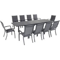 Hanover - Naples 11-Piece Outdoor Dining Set with 10 Padded Sling Chairs and a 40" x 118" Expandable Dining Table - Gray/Gray - Front_Zoom