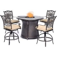 Hanover - Traditions 5-Piece High-Dining Set with Fire Pit Table - Alumicast/Tan - Front_Zoom