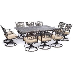 Hanover - Traditions 11-Piece Dining Set with Ten Swivel Rockers and an Extra-Long Dining Table - Alumicast/Tan - Front_Zoom