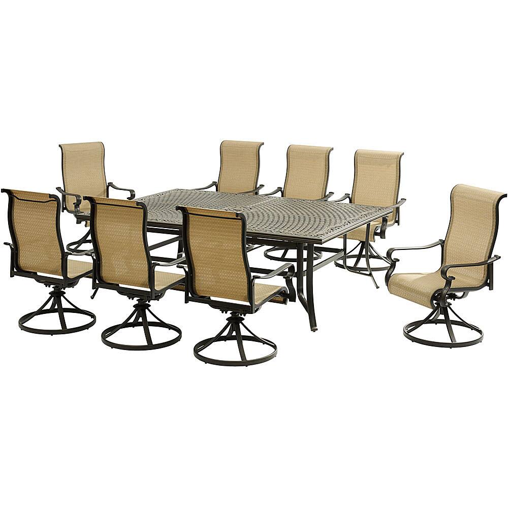 Angle View: Hanover - Brigantine 9-Piece Dining Set with an XL Cast-Top Dining Table and 8 Sling-back Swivel Rockers - Cast/Tan