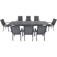 Hanover - Naples 9-Piece Outdoor Dining Set with 8 Padded Sling Chairs and a 40" x 118" Expandable Dining Table - Gray/Gray - Front_Zoom