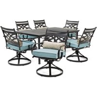 Hanover - Montclair 7-Piece Dining Set with 6 Swivel Rockers and a 40" x 67" Dining Table - Ocean Blue/Brown - Front_Zoom