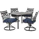 Hanover - Montclair 5-Piece Patio Dining Set with 4 Swivel Rockers and a 40-Inch Square Table - Navy/Brown