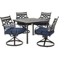 Hanover - Montclair 5-Piece Patio Dining Set with 4 Swivel Rockers and a 40-Inch Square Table - Navy/Brown - Front_Zoom