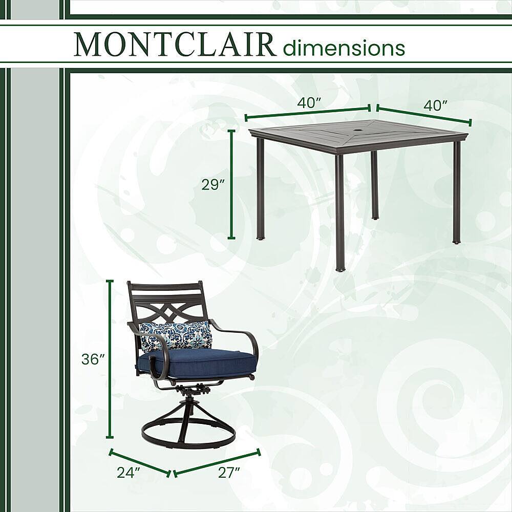 Left View: Hanover - Montclair 5-Piece Patio Dining Set with 4 Swivel Rockers and a 40-Inch Square Table - Navy/Brown