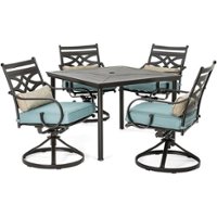 Hanover - Montclair 5-Piece Patio Dining Set with 4 Swivel Rockers and a 40-Inch Square Table - Ocean Blue/Brown - Front_Zoom
