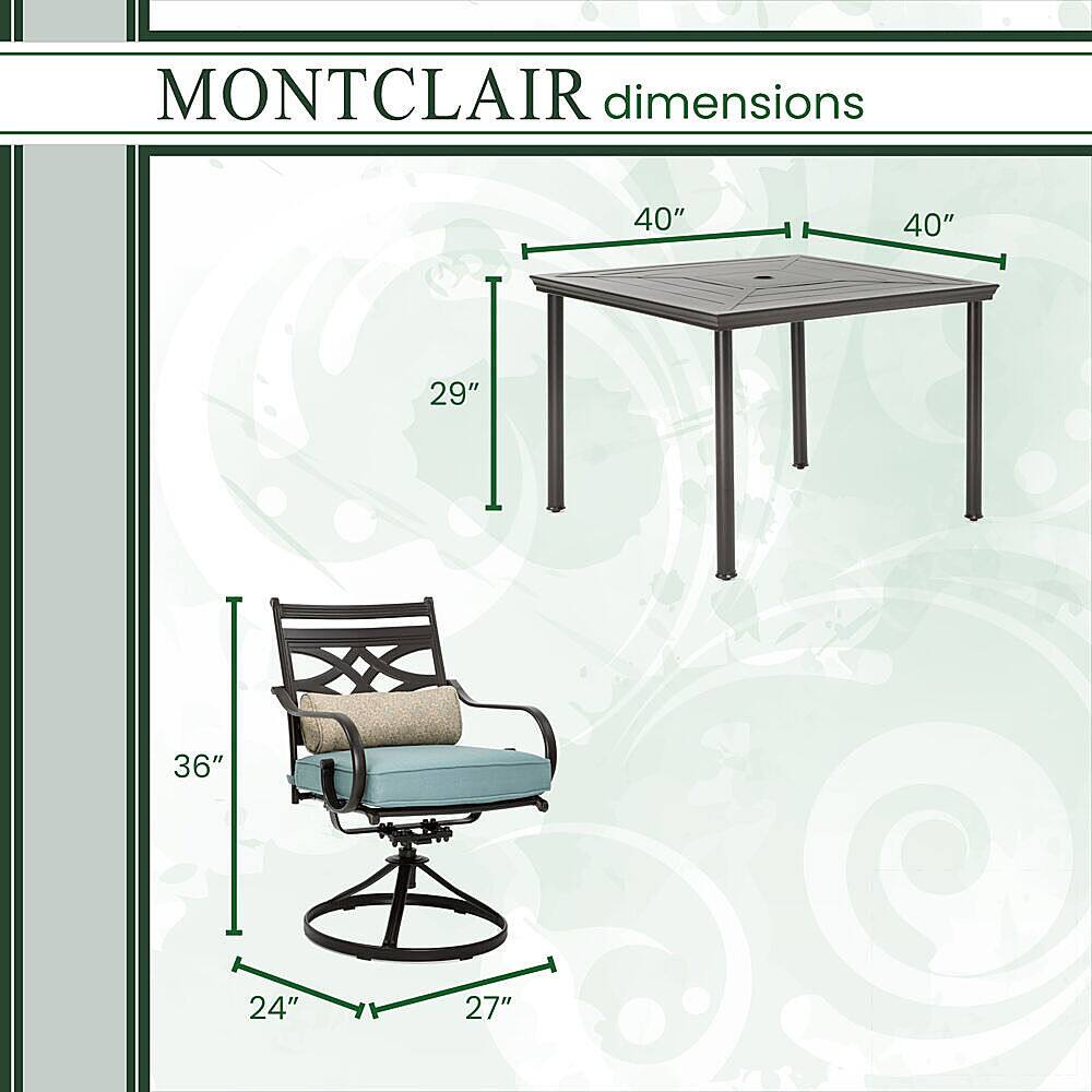 Left View: Hanover - Montclair 5-Piece Patio Dining Set with 4 Swivel Rockers and a 40-Inch Square Table - Ocean Blue/Brown