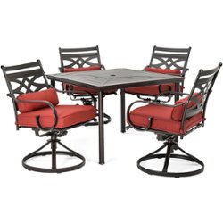 Hanover - Montclair 5-Piece Patio Dining Set with 4 Swivel Rockers and a 40-Inch Square Table - Chili Red/Brown - Front_Zoom