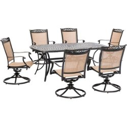 Hanover - Fontana 7-Piece Outdoor Dining Set with 6 Sling Swivel Rockers and a 38-In. x 72-In. Cast-Top Table - Tan/Bronze - Front_Zoom