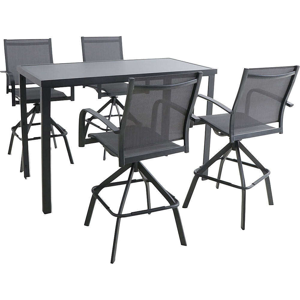 Angle View: Hanover - Naples 5-Piece Outdoor High-Dining Set with 4 Swivel Bar Chairs and a Glass-Top Bar Table - Gray