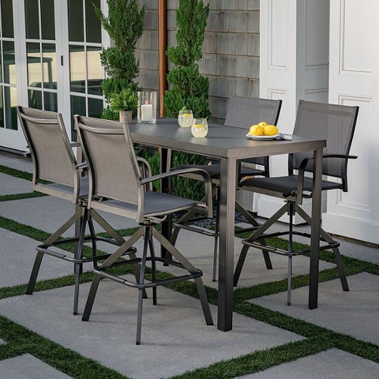Hanover Naples 5 Piece Outdoor High, Glass Top Table With Bar Stools