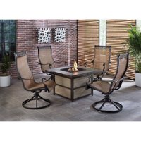 Hanover - Monaco 5-Piece Fire Pit Chat Set with 4 Sling Swivel Rockers and a 40,000 BTU Gas Fire Pit Coffee Table - Tan Sling/Tile - Front_Zoom