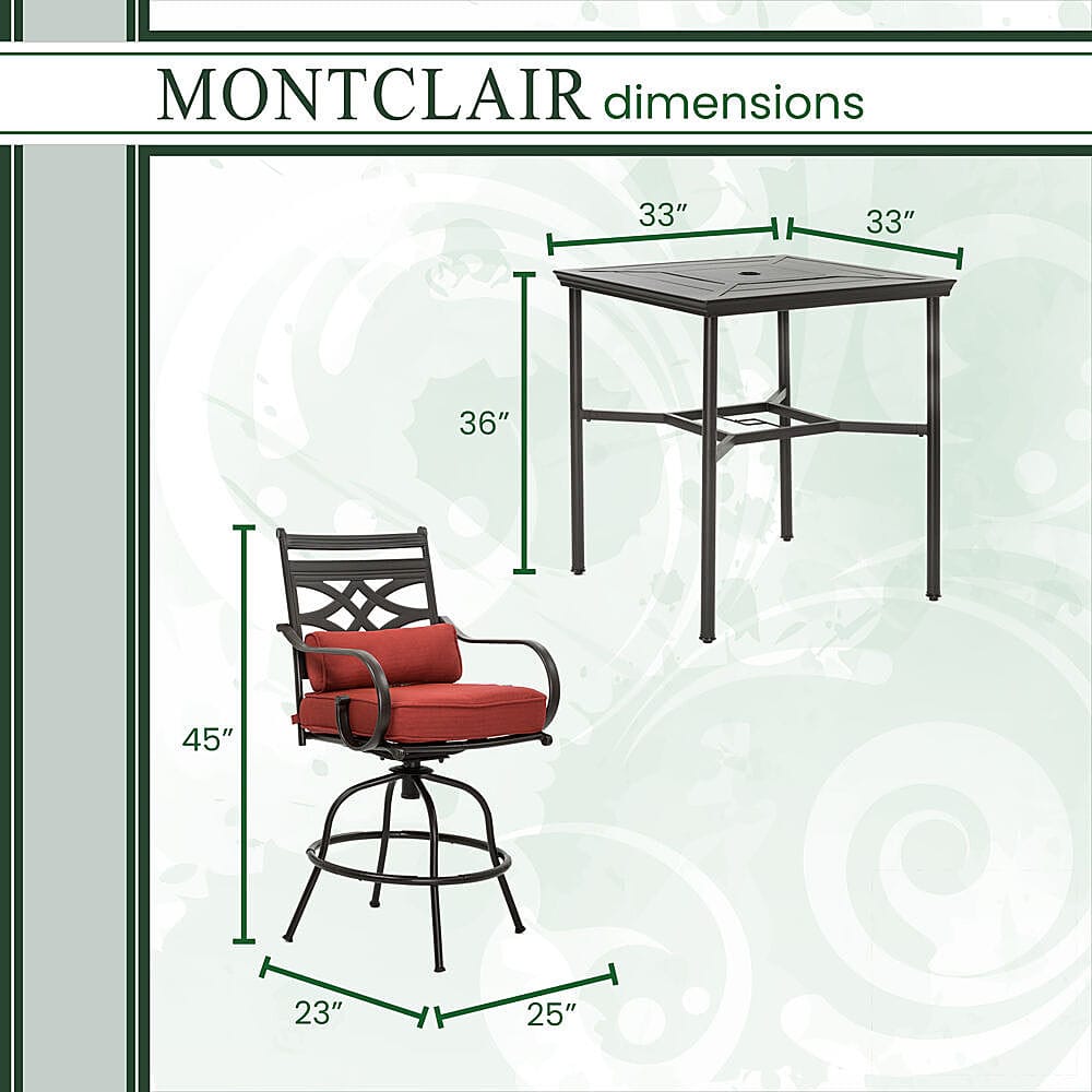 Left View: Hanover - Montclair 5-Piece High-Dining Patio Set with 4 Swivel Chairs and a 33-In. Counter-Height Dining Table - Chili Red/Brown