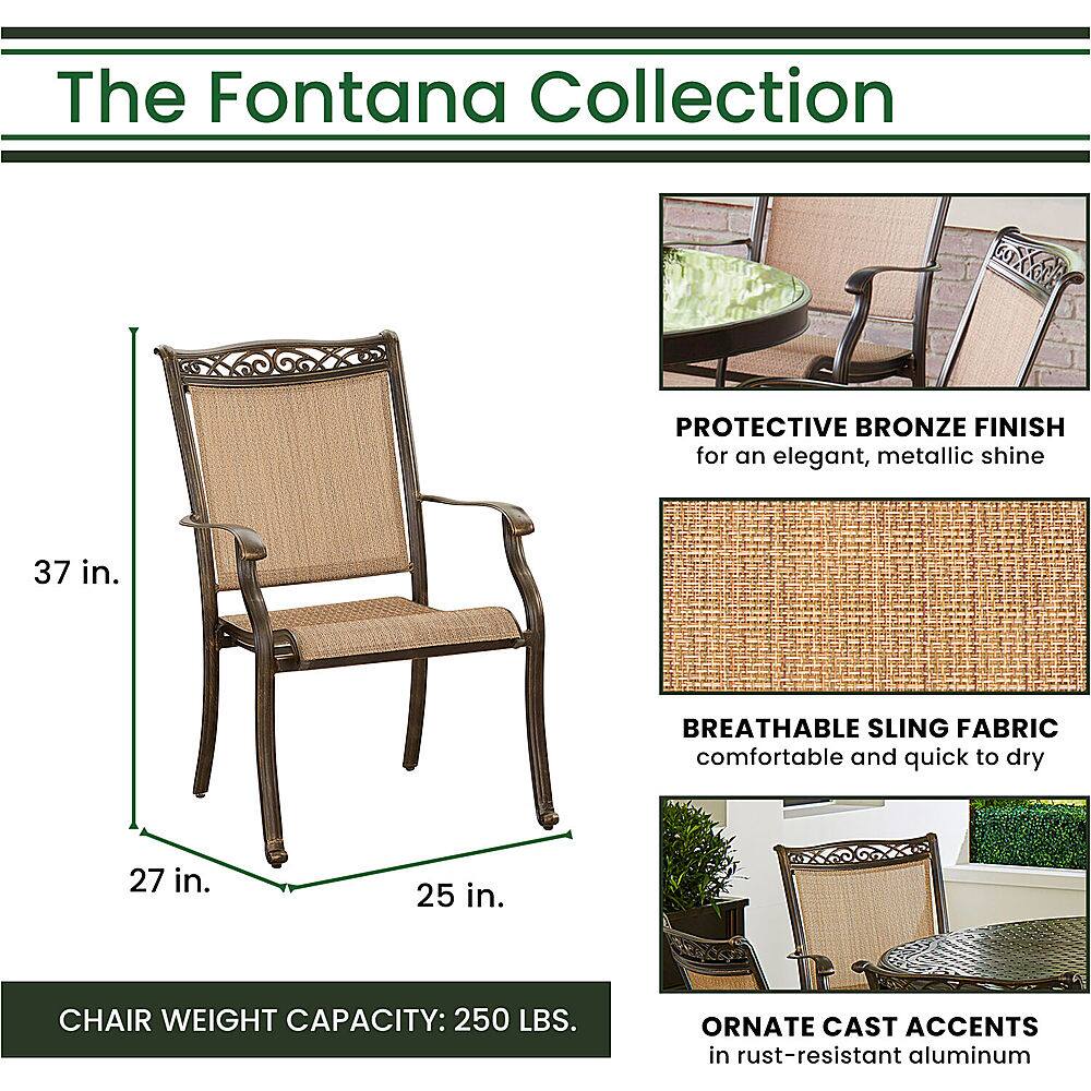 Angle View: Hanover Fontana 9-Piece Outdoor Dining Set with 8 Sling Chairs and a 42-In. x 84-In. Cast-Top Table
