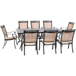 Hanover - Fontana 9-Piece Outdoor Dining Set with 8 Sling Chairs and a 42-In. x 84-In. Cast-Top Table - Tan/Bronze - Front_Zoom