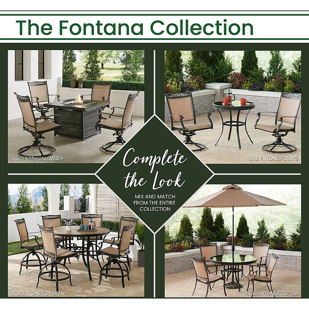 Left View: Hanover Fontana 9-Piece Outdoor Dining Set with 8 Sling Chairs and a 42-In. x 84-In. Cast-Top Table