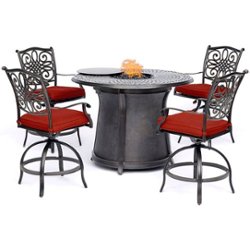 Hanover - Traditions 5-Piece High-Dining Set with Fire Pit Table - Red/Bronze - Front_Zoom