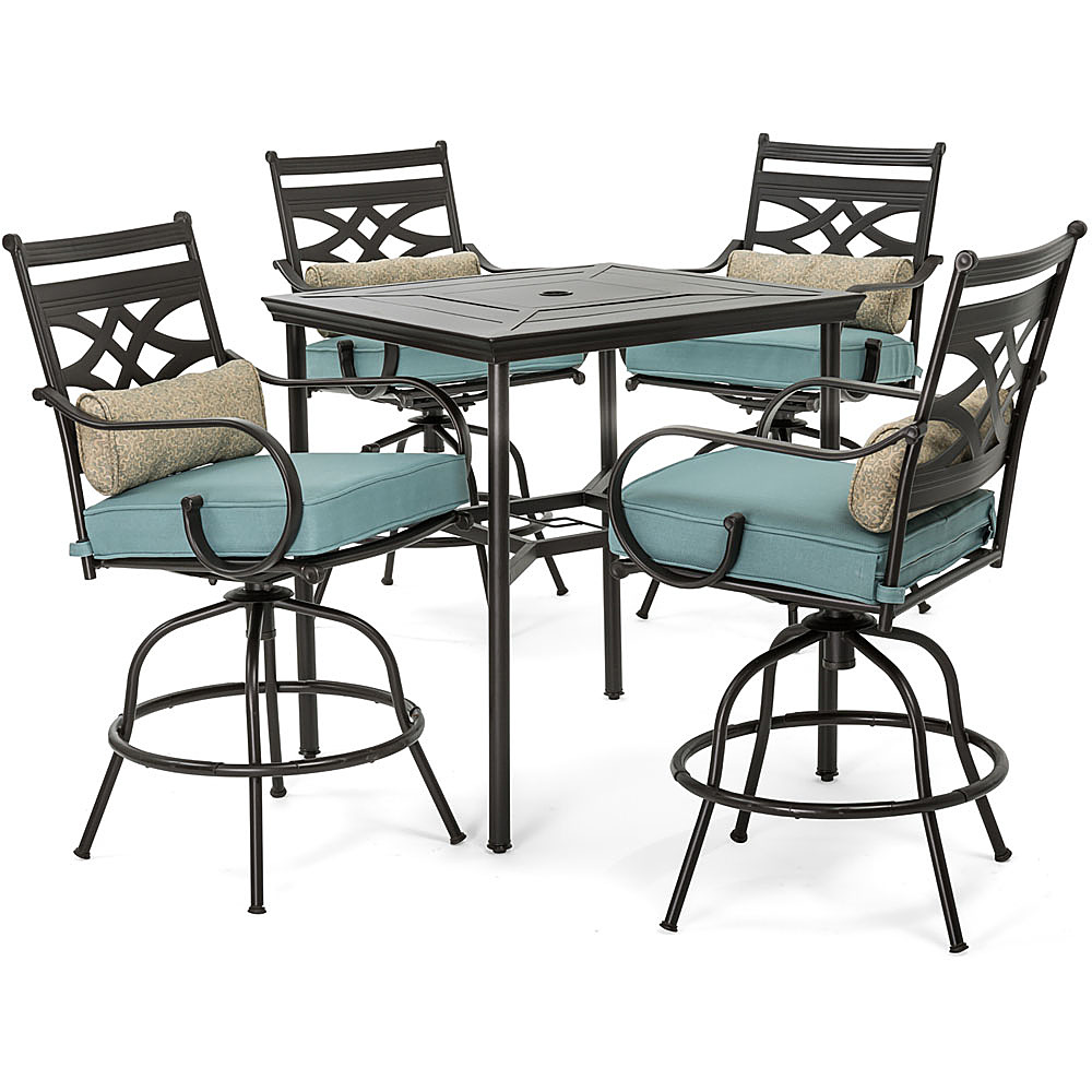 Angle View: Hanover - Montclair 5-Piece High-Dining Patio Set with 4 Swivel Chairs and a 33-In. Counter-Height Dining Table - Ocean Blue/Brown