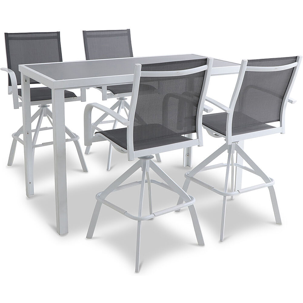 Angle View: Mod Furniture - Harper 5-Piece Outdoor High-Dining Set with 4 Swivel Bar Chairs and a Glass-Top Bar Table - White