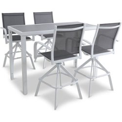 Mod Furniture - Harper 5-Piece Outdoor High-Dining Set with 4 Swivel Bar Chairs and a Glass-Top Bar Table - White - Front_Zoom