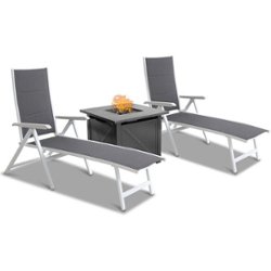 Mod Furniture - Everson 3pc Chaise Set: 2 Folding Chaise Lounges and Tile Top Fire Pit - White/Gray - Front_Zoom