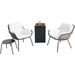 Mod Furniture - Bali 4-Piece Chat Set with Cushions and 40,000 BTU Column Fire Pit - White/Gray - Front_Zoom