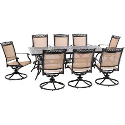 Hanover - Fontana 9-Piece Outdoor Dining Set with 8 Sling Swivel Rockers and a 42-In. x 84-In. Cast-Top Table - Tan/Bronze - Front_Zoom