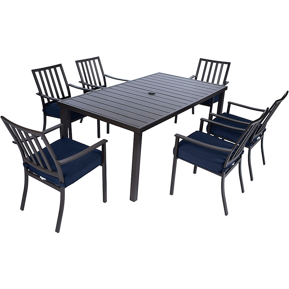 Angle View: Mod Furniture - Carter 7-Piece Dining Set with 6 Padded Dining Chairs and 72 in. x 40 in. Slat Table - Black/Navy