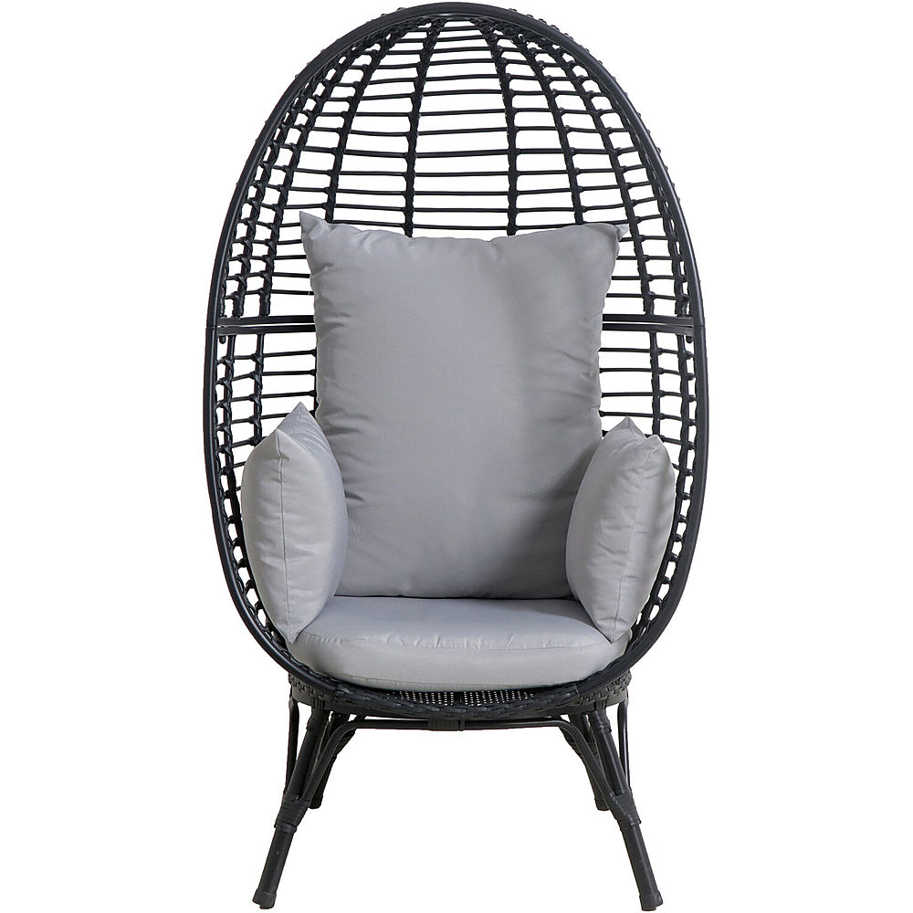 Angle View: Mōd Furniture Poppy Outdoor Stationary Egg Chair with Boho Grey Oversize Cushions, POPPYEGG-GRY