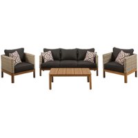 Mod Furniture - Blake 4-Piece Set with 2 Bucket Chairs, Sofa and 44” x 17” Faux Wood Coffee Table - Black/Faux Wood - Front_Zoom